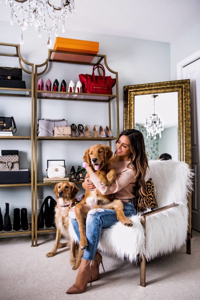 fashion blogger mia mia mine with golden retriever