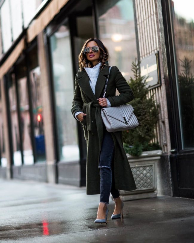 mia mia mine wearing gray winter layers
