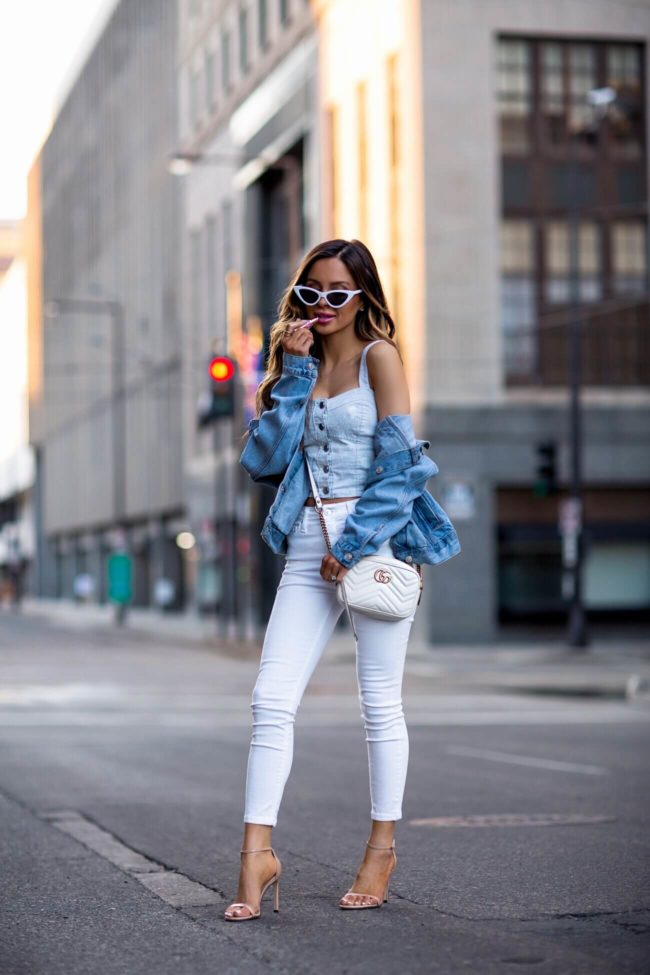 fashion blogger mia mia mine wearing a denim outfit from nordstrom