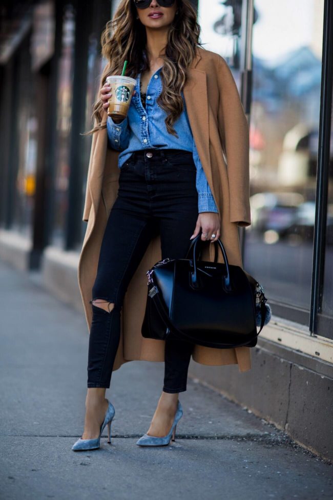 fashion blogger mia mia mine wearing gianvito rossi gray suede heels and a givenchy antigona bag