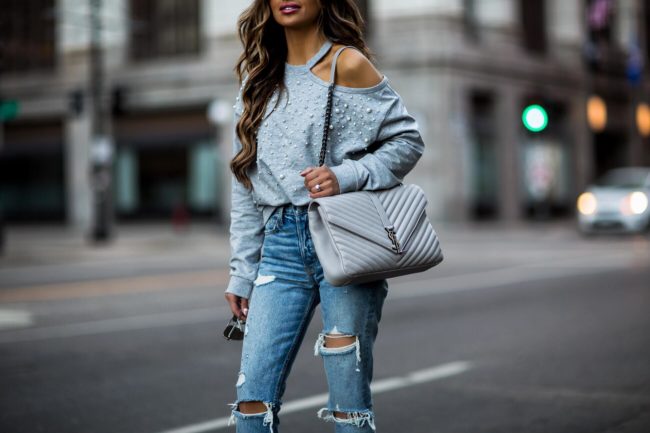 fashion blogger mia mia mine wearing grey saint laurent college bag 