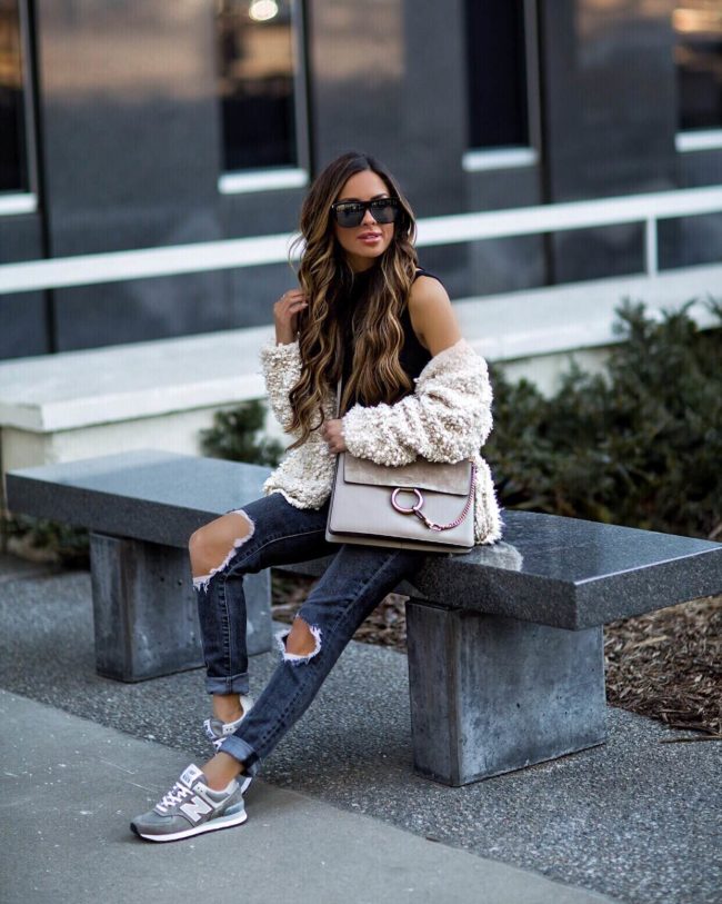 fashion blogger mia mia mine wearing a cozy sweater from shopbop