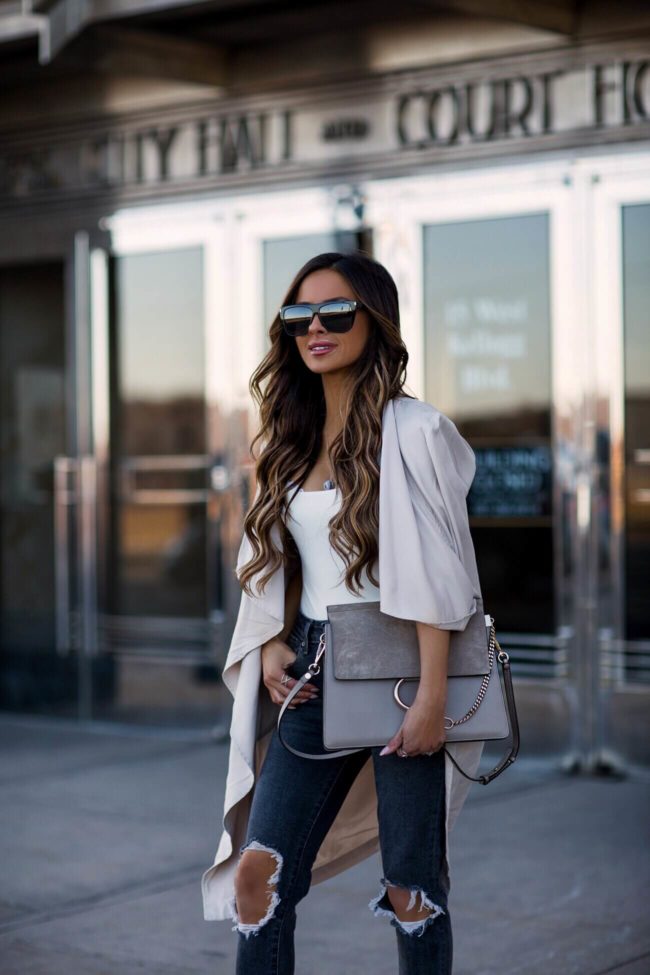 fashion blogger mia mia mine wearing a motty grey chloe faye bag
