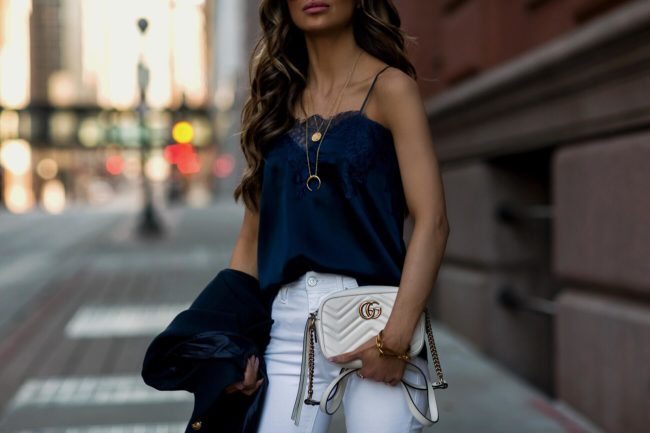 Fashion Blogger Mia Mia Mine with White Gucci Marmont Bag