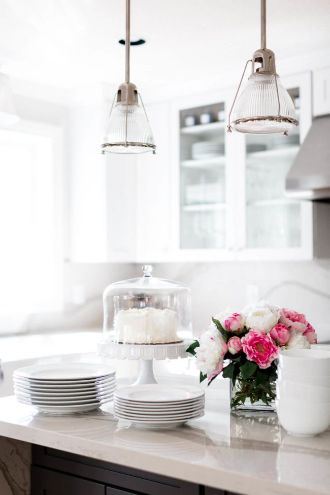Mia Mia Mine's Kitchen with White Martha Stewart Plates and Cake Stands