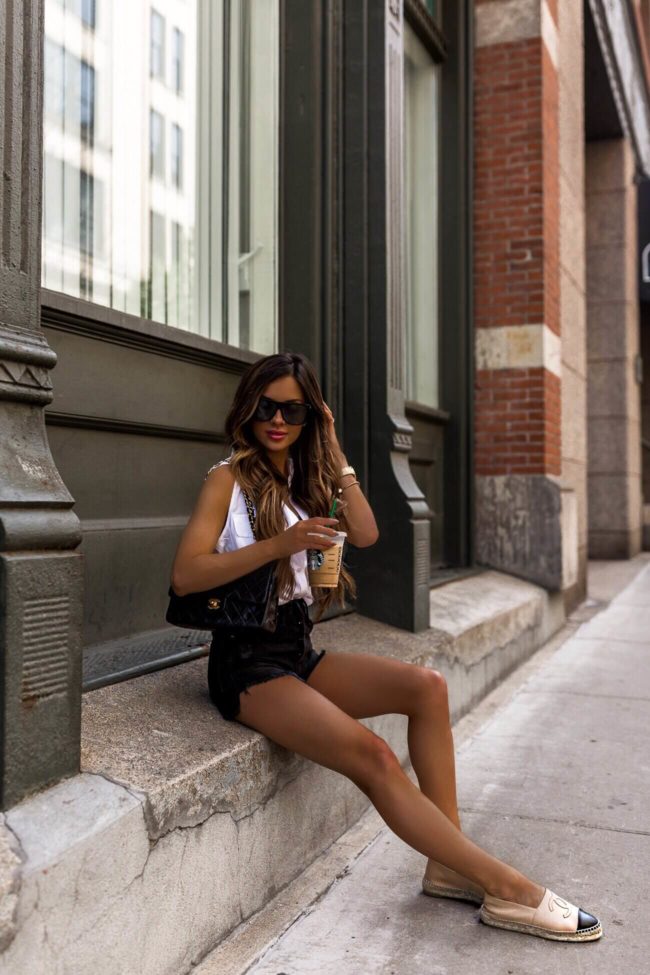 fashion blogger mia mia mine wearing chanel espadrille flats and celine sunglasses