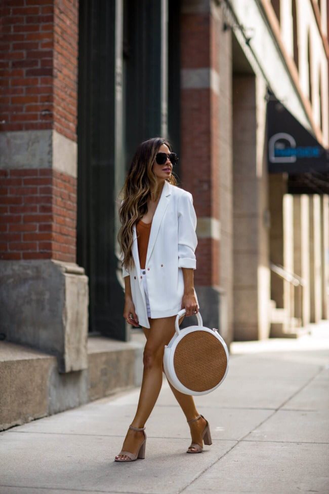 fashion blogger mia mia mine wearing a white blazer by topshop from nordstrom