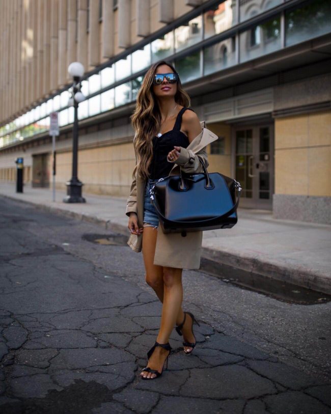 fashion blogger mia mia mine wearing a burberry trench coat and givenchy antigona bag