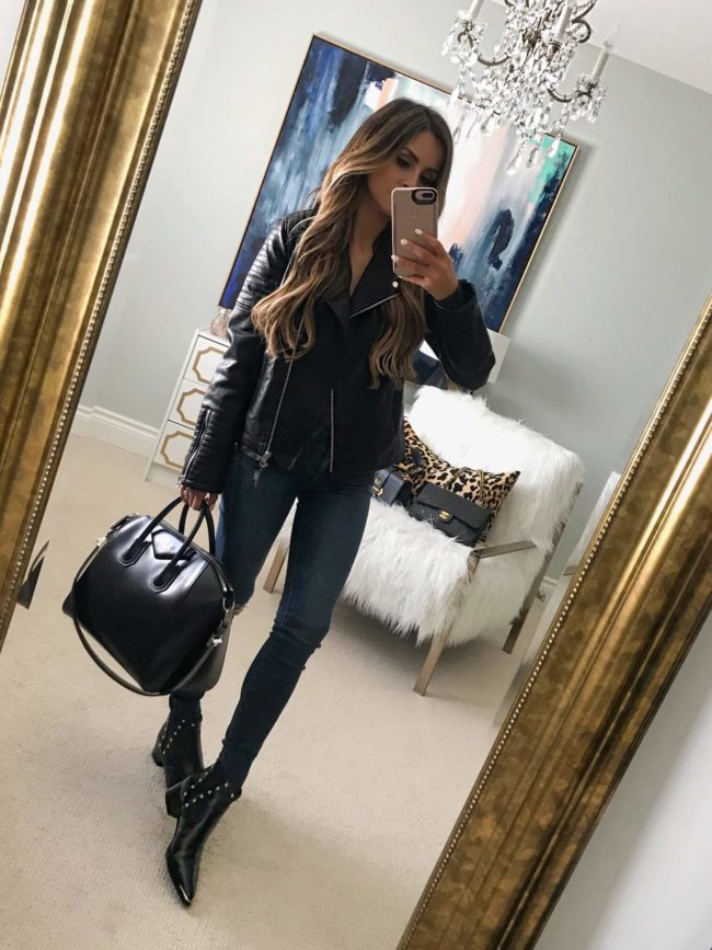 fashion blogger mia mia mine wearing a topshop leather jacket from the nordstrom anniversary sale 2018