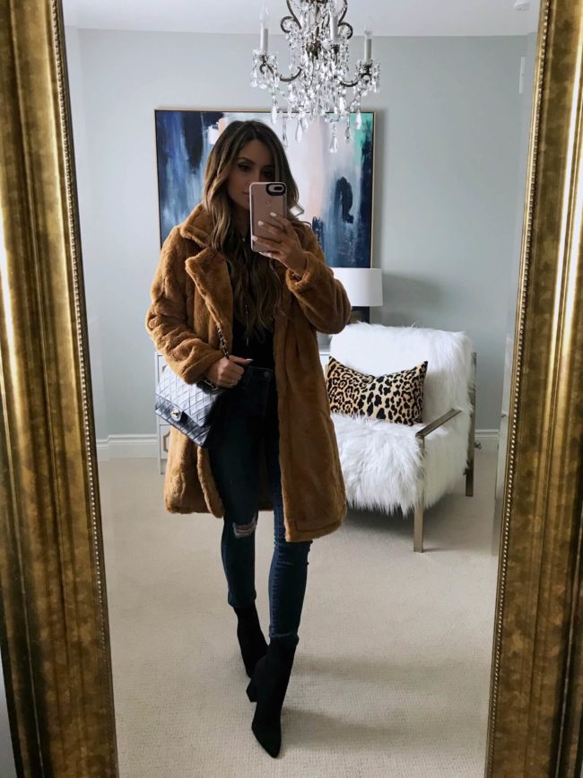 fashion blogger mia mia mine wearing a faux fur coat from the nordstrom anniversary sale 2018