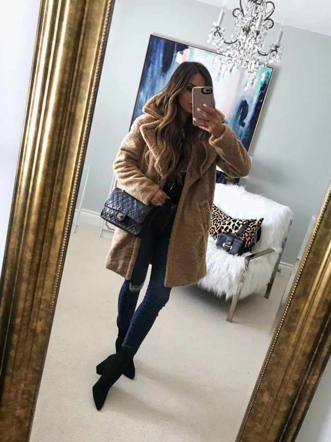 fashion blogger mia mia mine wearing a teddy coat from the nordstrom anniversary sale 2018