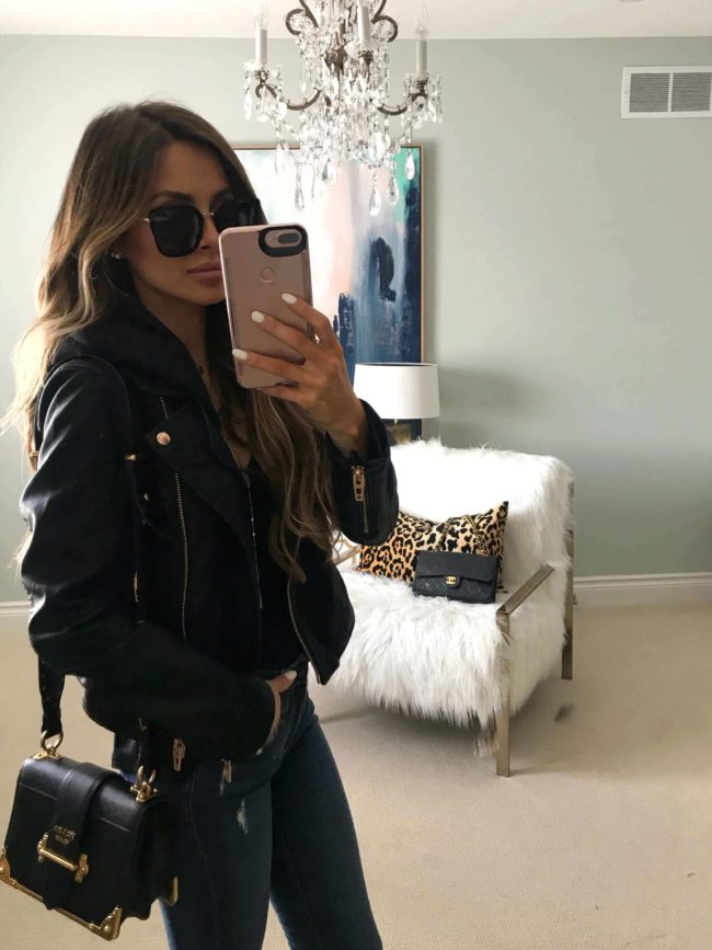 fashion blogger mia mia mine wearing a blanknyc faux leather jacket from the nordstrom anniversary sale 2018