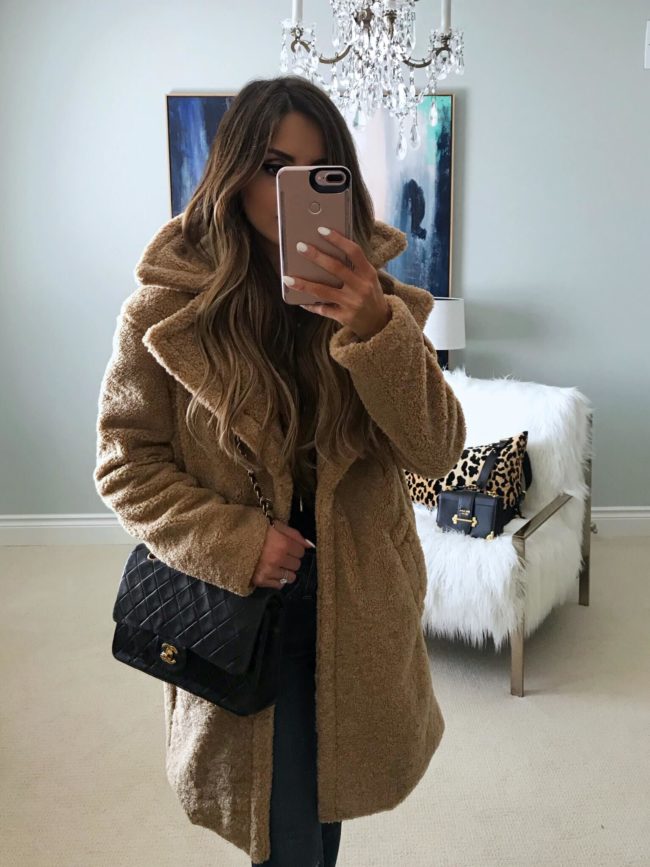 fashion blogger mia mia mine wearing a kensie teddy coat from the nordstrom anniversary sale 2018