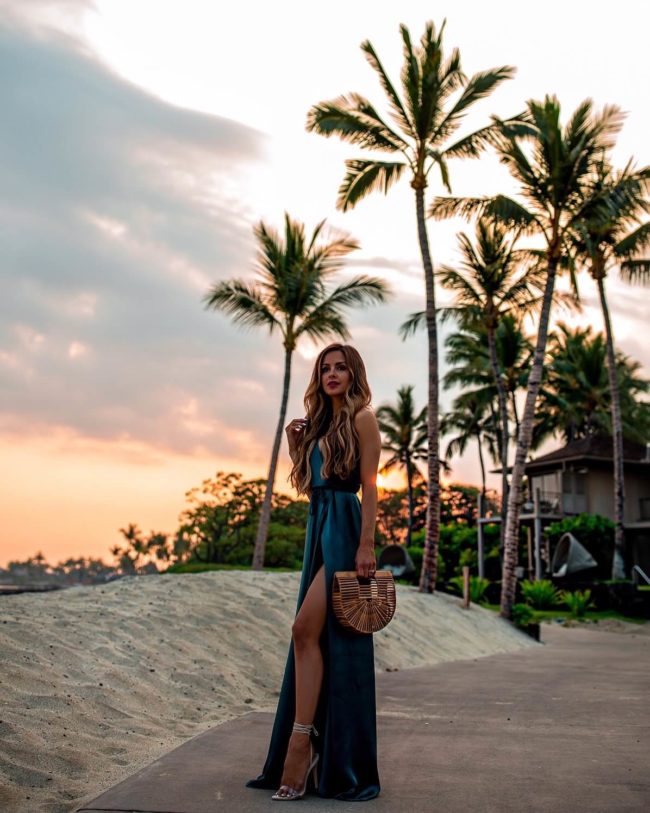 fashion blogger mia mia mine wearing a yumi kim dress at the four seasons resort hualalai hawaii