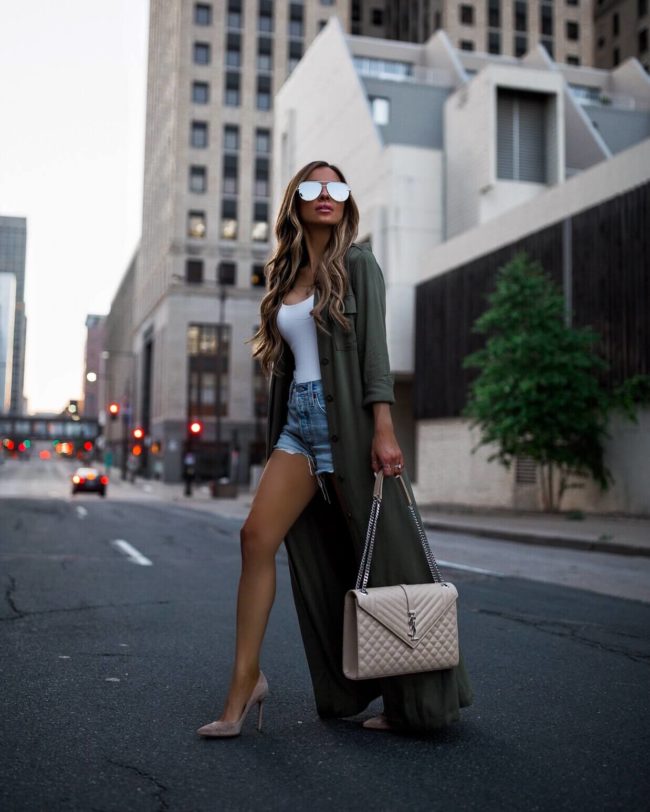 fashion blogger mia mia mine wearing an olive trench from revolve