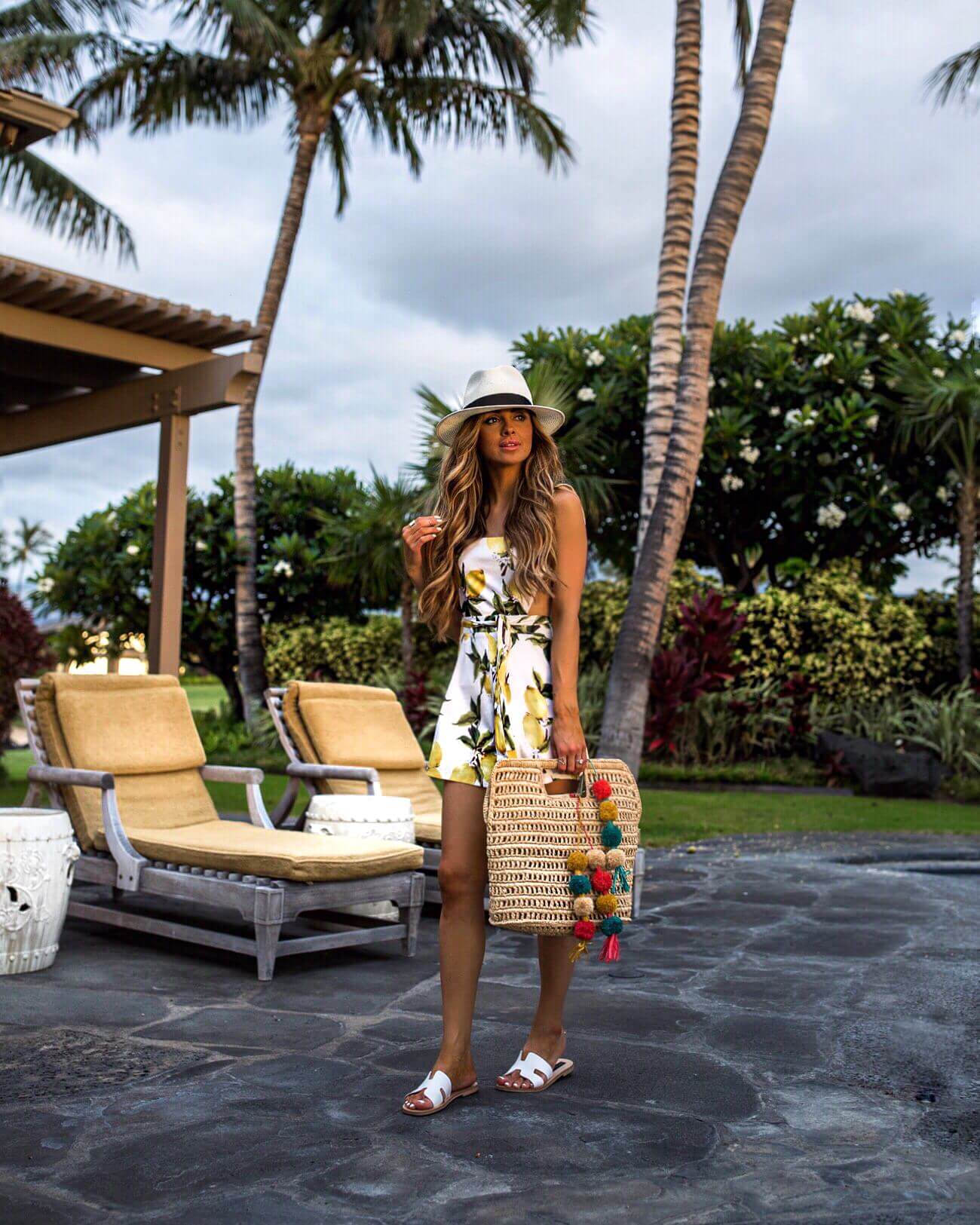 fashion blogger mia mia mine wearing a lemon romper in hawaii