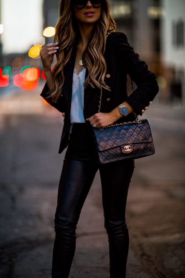 fashion blogger mia mia mine wearing a chanel bag from ebay