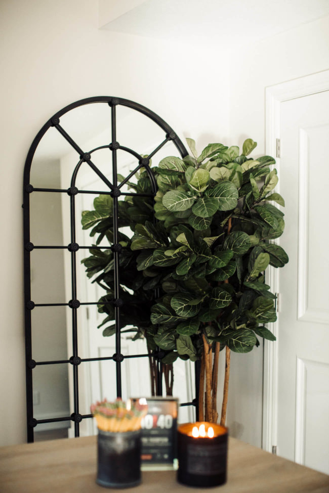 a z gallerie montclair leaner mirro and fiddle leaf fig tree from amazon featured in mia mia mine's home office
