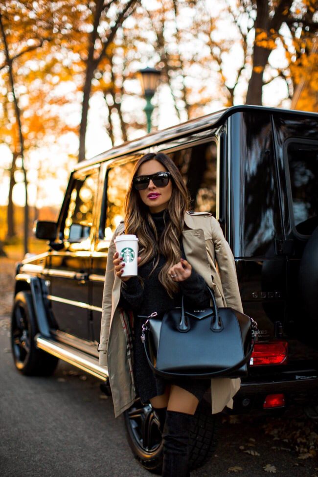 fashion blogger mia mia mine wearing a fall outfit by burberry with a givenchy bag
