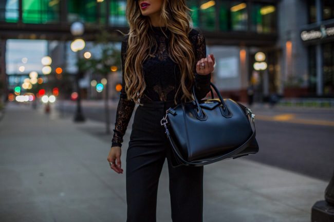 fashion blogger mia mia mine wearing a givenchy bag and bcbg black trousers