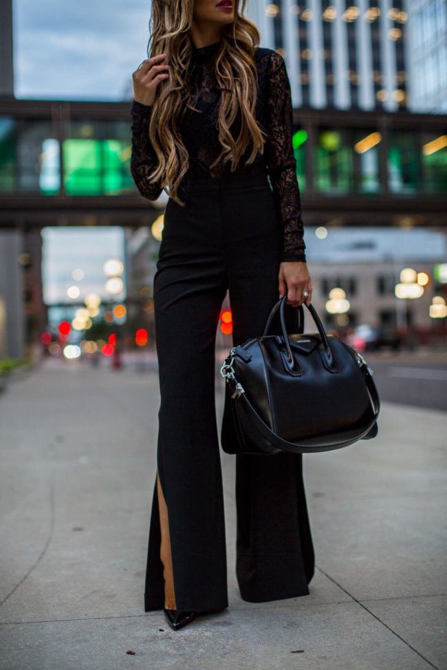 fashion blogger mia mia mine wearing black trousers by bcbg and christian louboutin heels