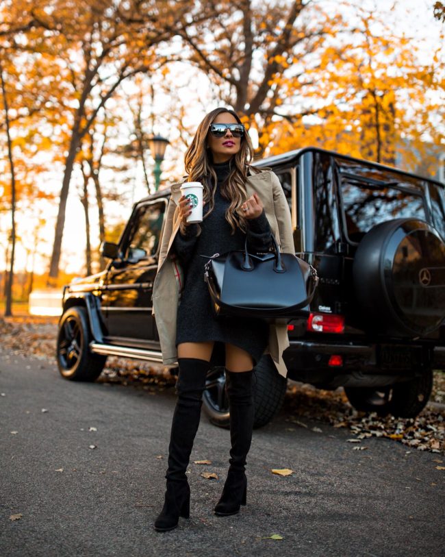fashion blogger mia mia mine wearing a burberry jacket and a givenchy antigona bag