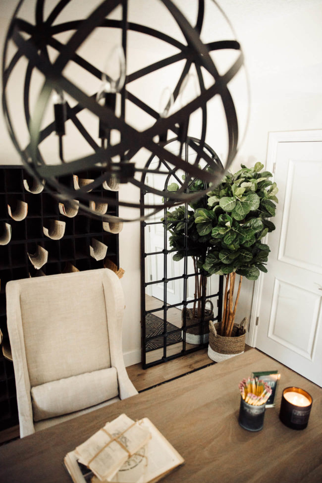 home blogger mia mia mine's rustic orb chandelier home office makeover