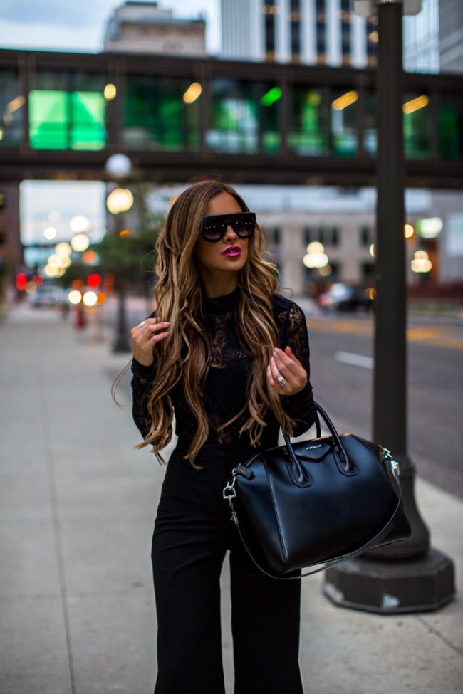 fashion blogger mia mia mine wearing a givenchy antigona bag and a lace bodysuit