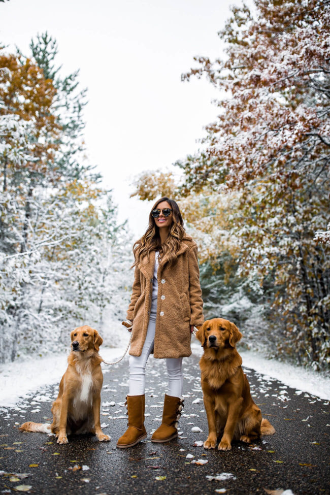 fashion blogger mia mia mine wearing a teddy bear coat from nordstrom and koolaburra boots by ugg from dsw