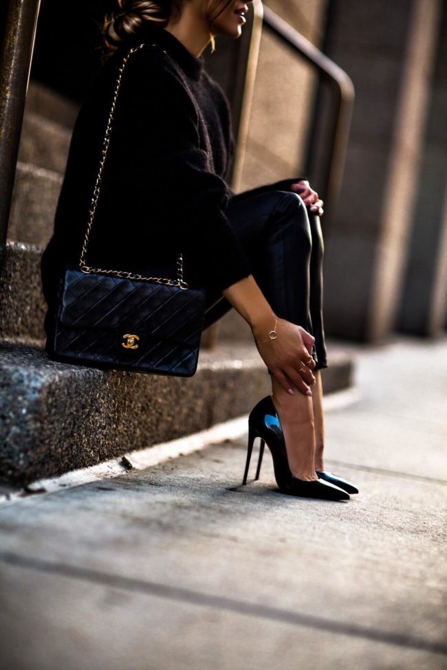 fashion blogger mia mia mine wearing a chanel bag and christian louboutin heels for black friday designer sales