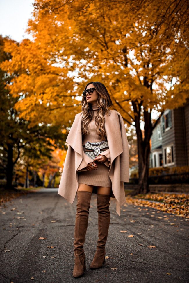 fashion blogger mia mia mine wearing a camel coat from nordstrom and stuart weitzman over the knee brown boots