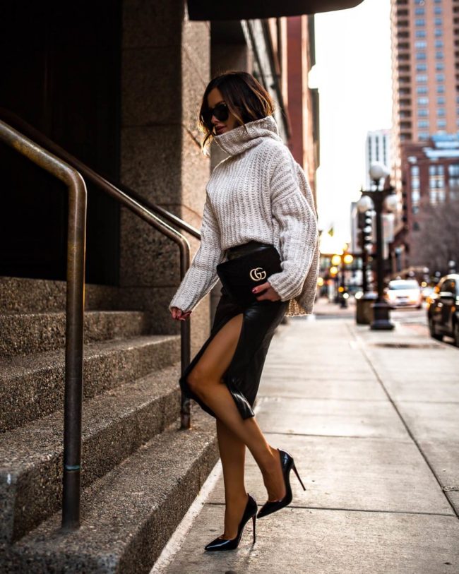 fashion blogger mia mia mine wearing a chunky white turtleneck on sale for cyber monday