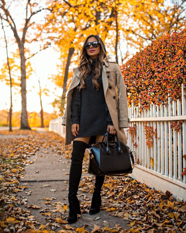 fashion blogger mia mia mine wearing a burberry trench and stuart weitzman over-the-knee boots