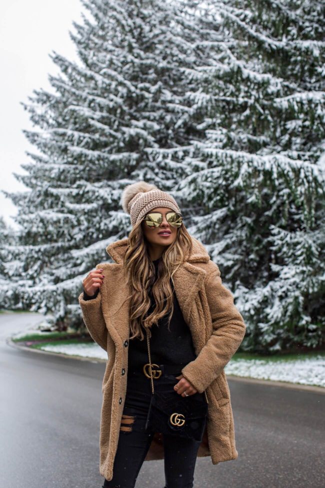 fashion blogger mia mia mine wearing a teddy bear coat from nordstrom for winter