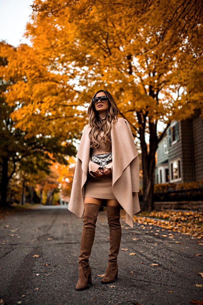fashion blogger mia mia mine wearing a camel coat and a gucci bag for fall 