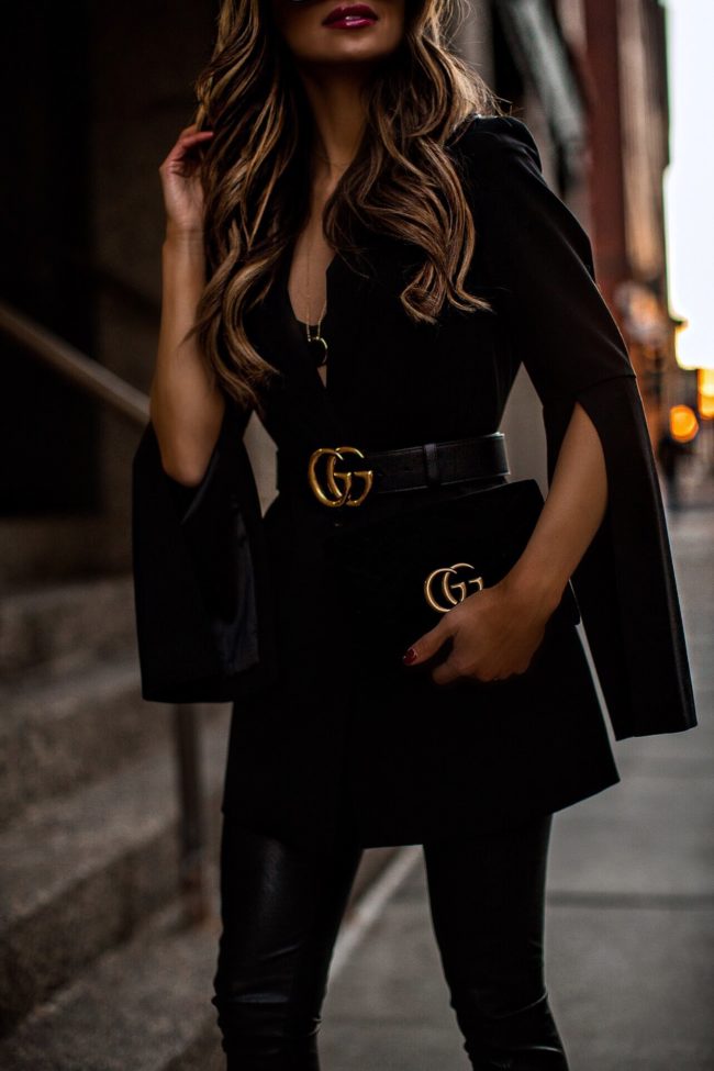 fashion blogger mia mia mine wearing a bcbg max azria blazer from macy's for holiday 2018