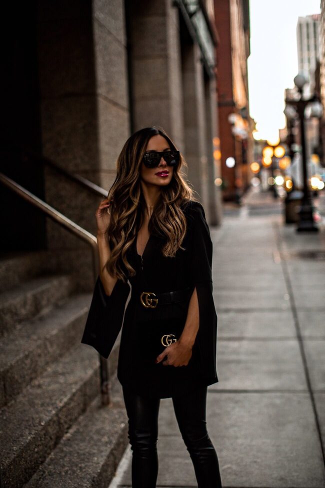 fashion blogger mia mia mine wearing an all black outfit by bcbg for holiday 2018