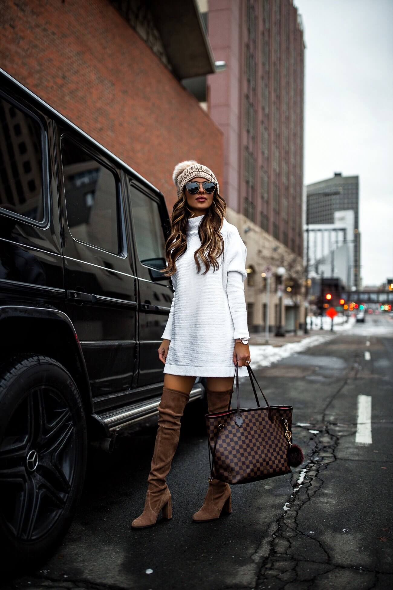 fashion blogger mia mia mine wearing a white free people sweater dress from nordstrom