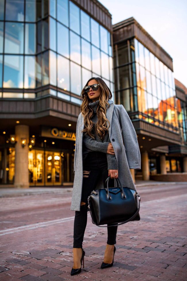 fashion blogger mia mia mine wearing a topshop gray coat on sale december 3018