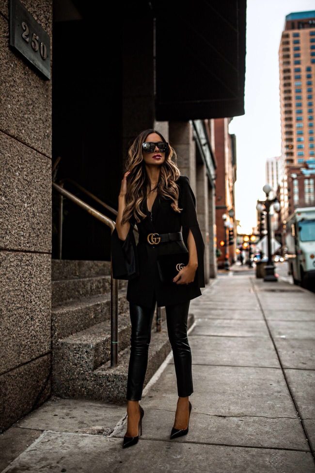 fashion blogger mia mia mine wearing a bcbg max azria black outfit from macy's for holiday 2018