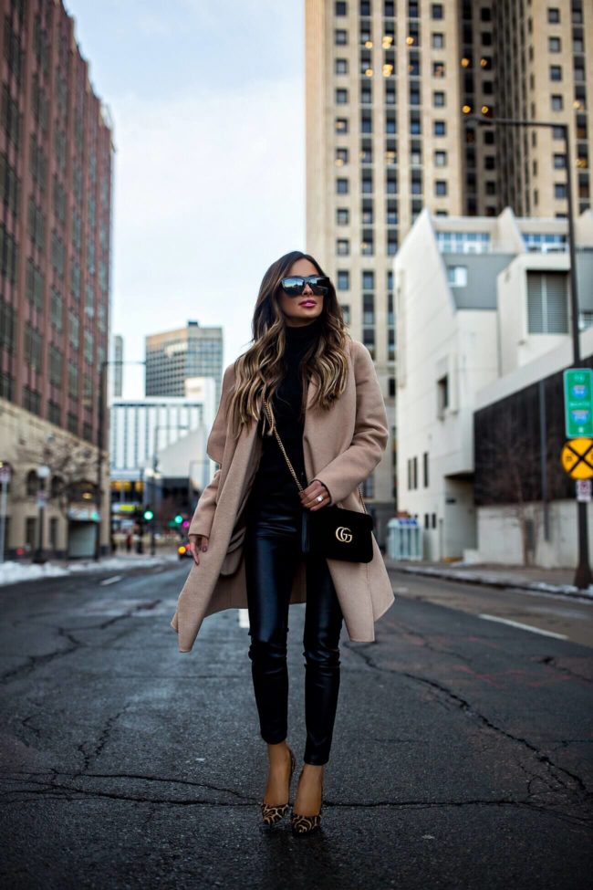 fashion blogger mia mia mine wearing a camel coat from nordstrom and christian louboutin so kate calf hair pumps
