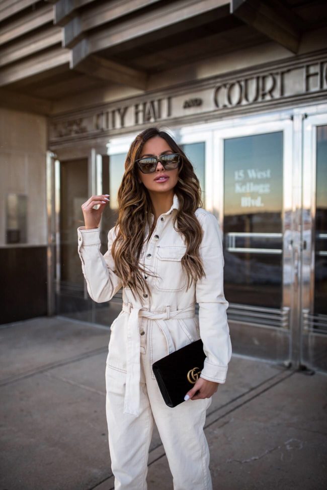 fashion blogger mia mia mine wearing a boiler suit from nordstrom