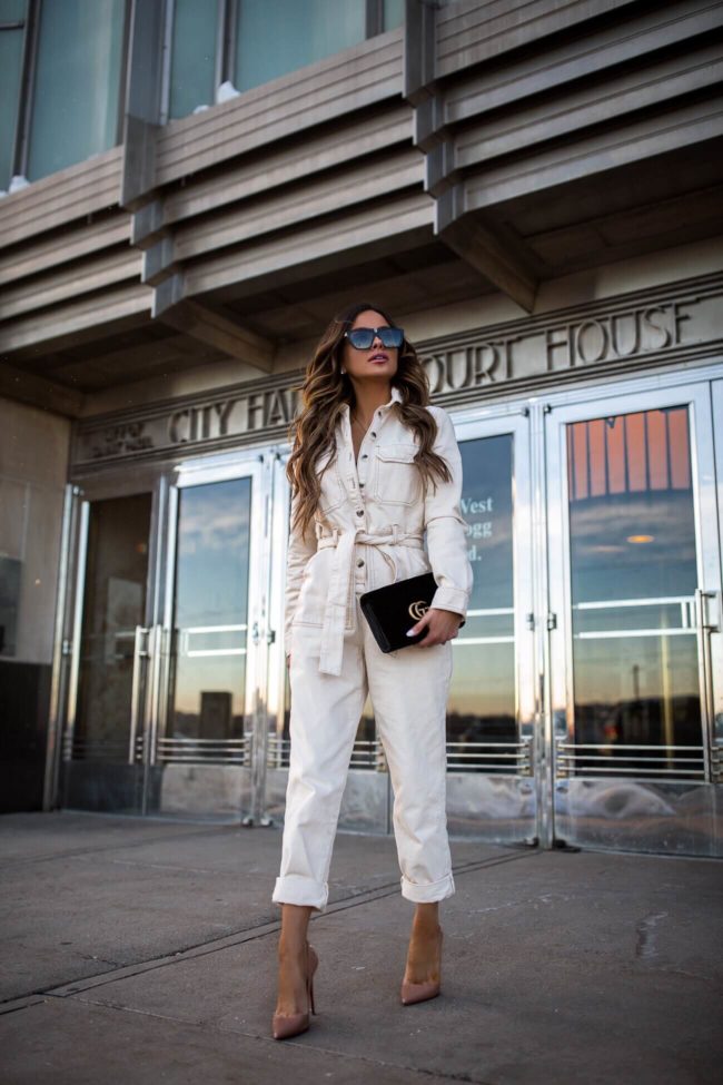 fashion blogger mia mia mine wearing givenchy sunglasses and a topshop boiler suit