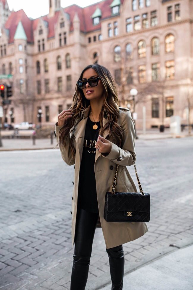 fashion blogger mia mia mine wearing a burberry trench coat and chanel bag 