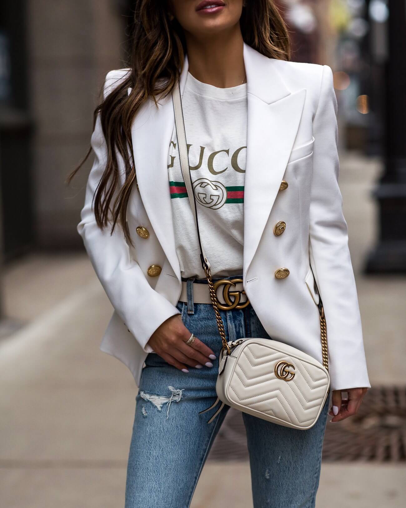 fashion blogger mia mia mine wearing a white gucci belt from mytheresa
