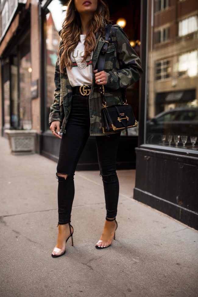 fashion blogger mia mia mine wearing a gucci belt and a prada cahier bag