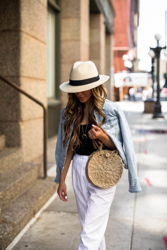 fashion blogger mia mia mine wearing a panama fedora hat from walmart for summer 2019