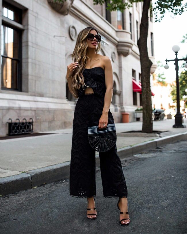 fashion blogger mia mia mine wearing an eyelet jumpsuit from nordstrom