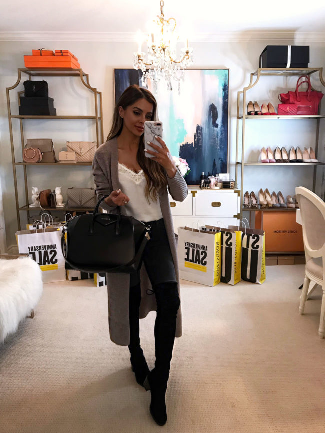 fashion blogger mia mia mine wearing a cashmere cardigan and bp lace cami from the nordstrom sale 2019