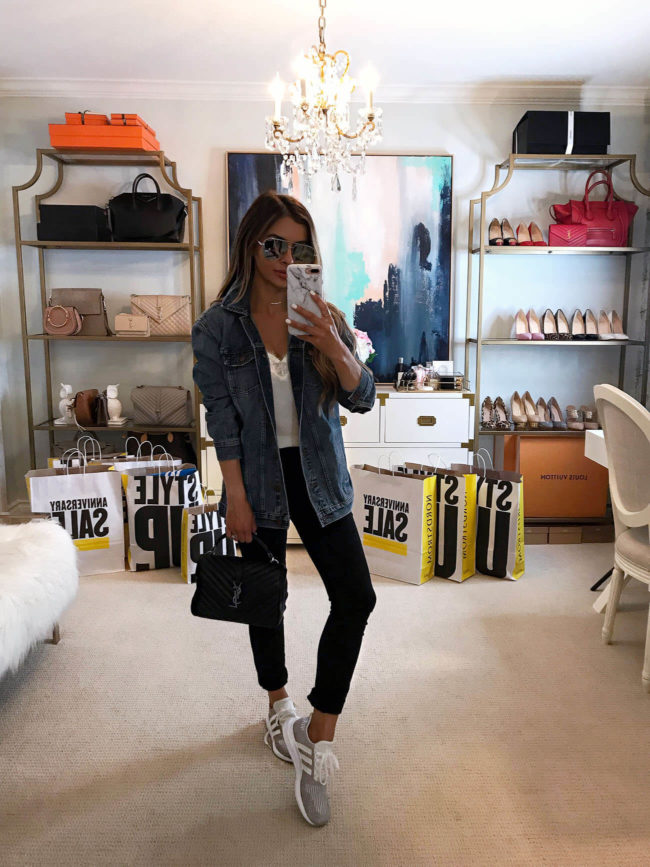 fashion blogger mia mia mine wearing a madewell denim jacket from the nordstrom anniversary sale 2019